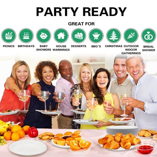 BONSINY 50 Pcs White Plastic Plates Disposable 10 inch - White Disposable Plates for Party Birthday Picnic Easter