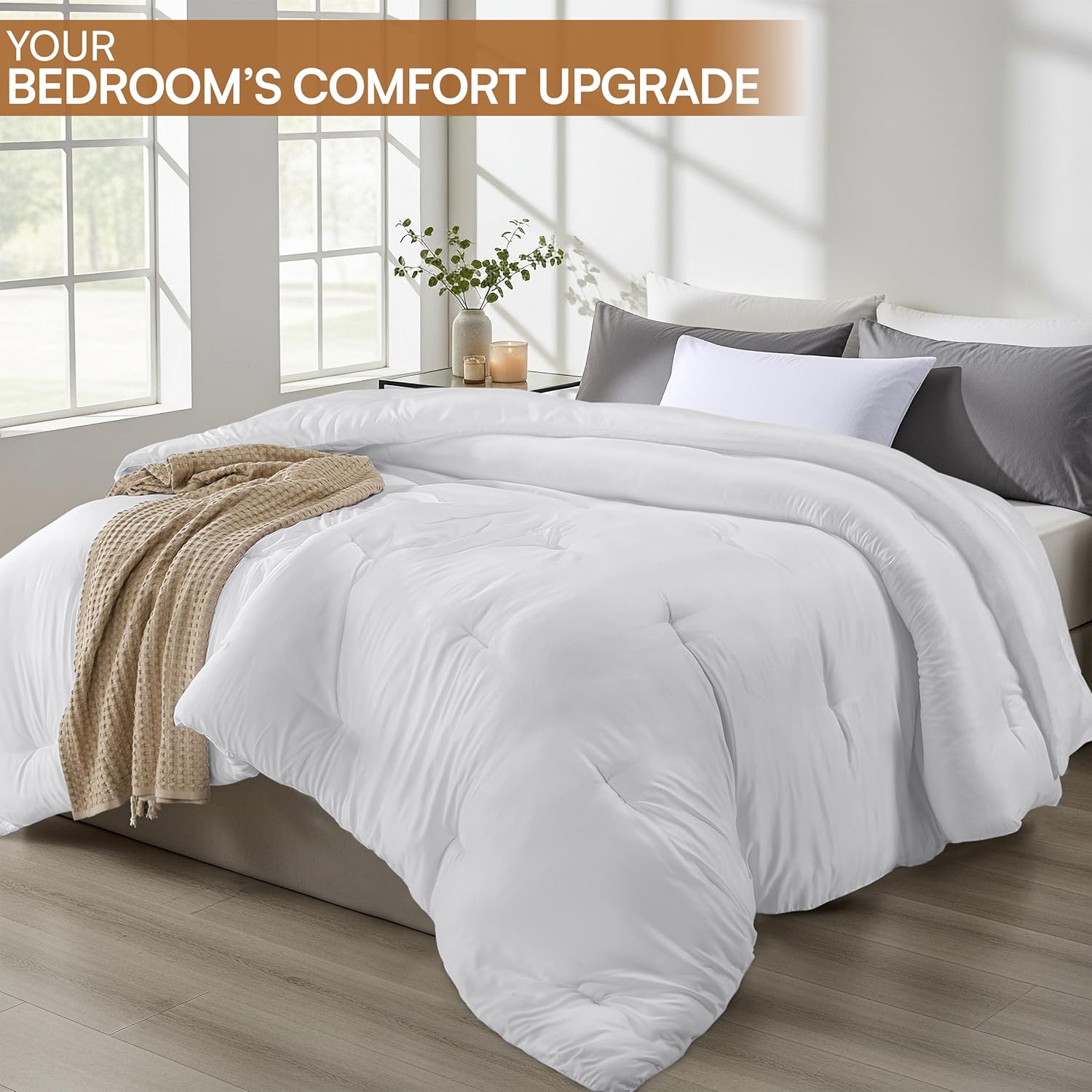 Utopia Bedding Queen Comforter - All Season Down Alternative Duvet Insert, Machine Washable | 88 x 88 Inches, White