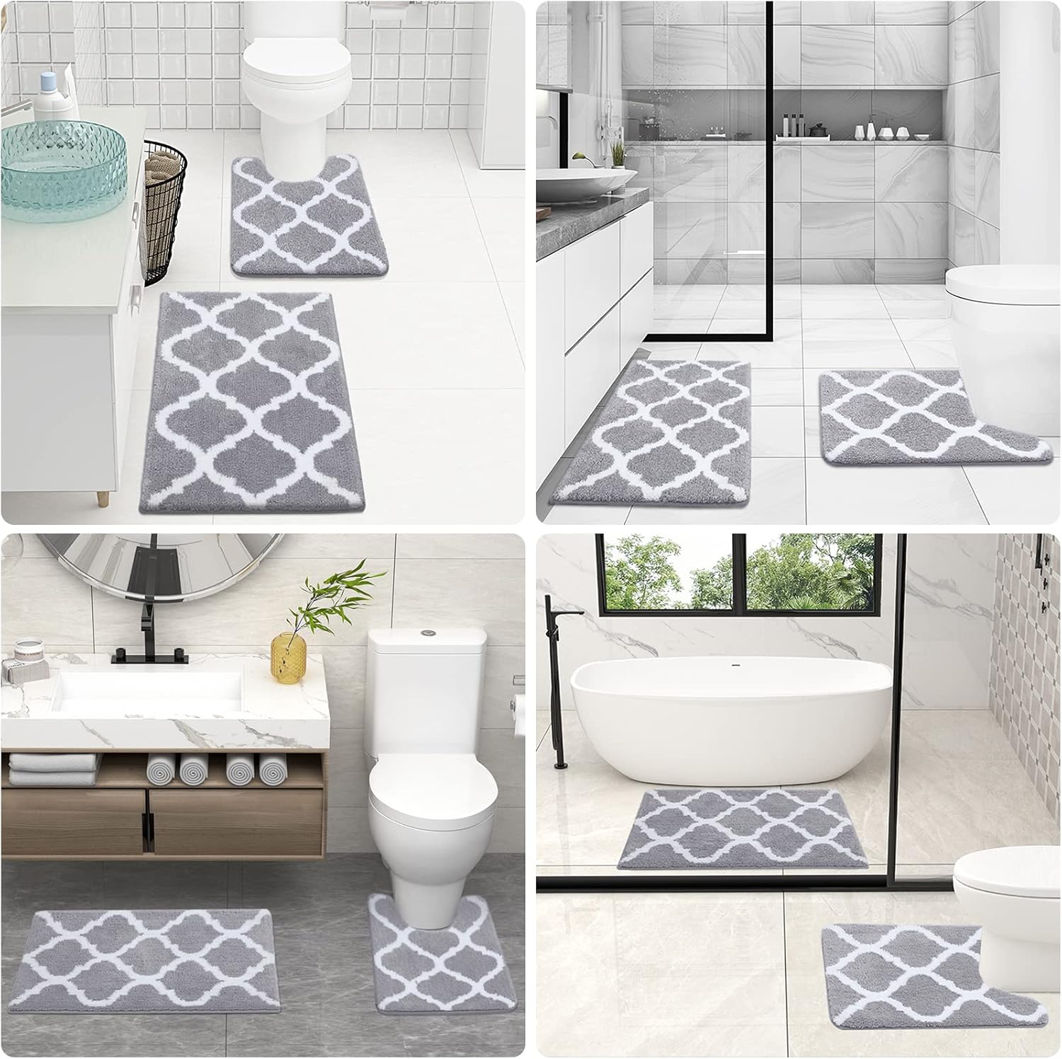 OLANLY Bathroom Rugs Set - 2-Piece Microfiber Non-Slip Bath Mat & U-Shaped Toilet Rug | Grey, Machine Washable (30"x20" + 24"x20")
