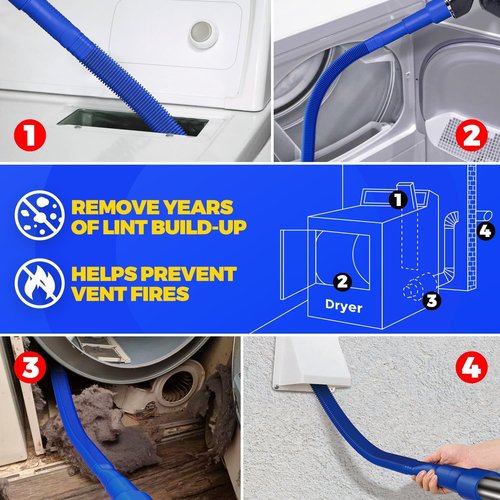 Holikme Dryer Vent Cleaner Kit - 2-Piece Lint Vacuum Attachment & Flexible Brush | Dark Blue