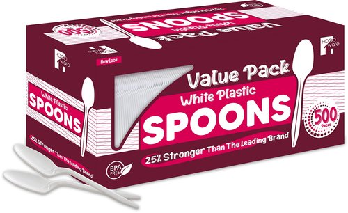 500 White Plastic Spoons silverware disposable cutlery set utensil plasticware kitchen compostable picnic office home bulk flatware box birthday party supplies Spoon wholesale bbq picnic