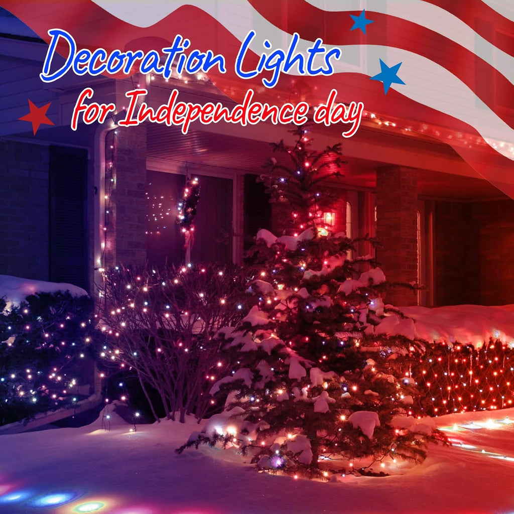 Patriotic Mini String Lights by 4th of July - 200 Count, 50 Feet Waterproof Red, White & Blue