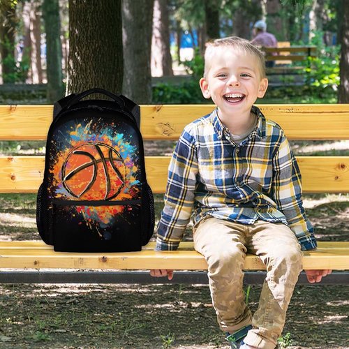Boys School Backpack Kids Basketball Backpacks Bookbag Back to School Supplies, Black Large Capacity Cool Sport Back Pack for Kindergarten Elementary Middle (17 Inches)