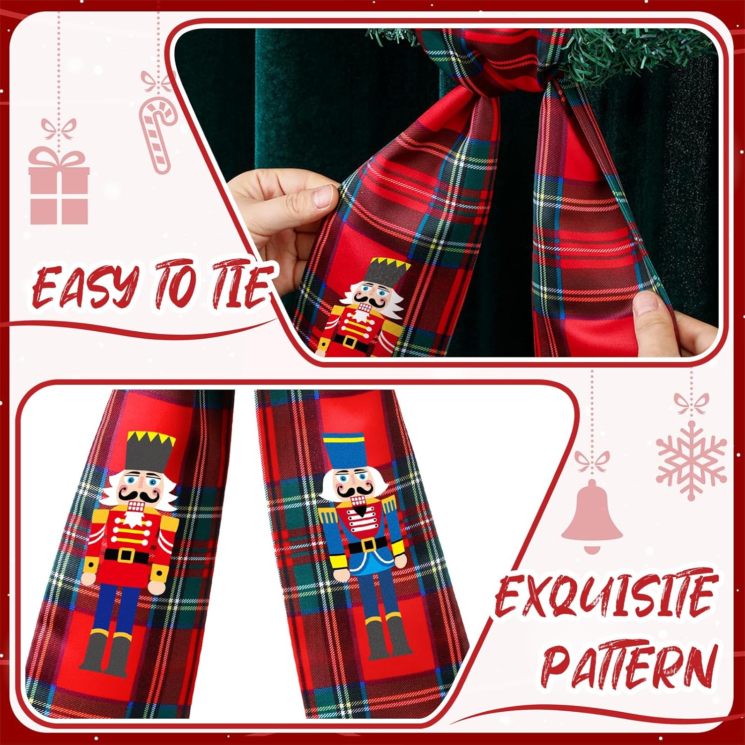 Regine Switzerland Wreath Sash - Customizable Satin Ribbon for Indoor/Outdoor Decor | Red & Black Christmas Design
