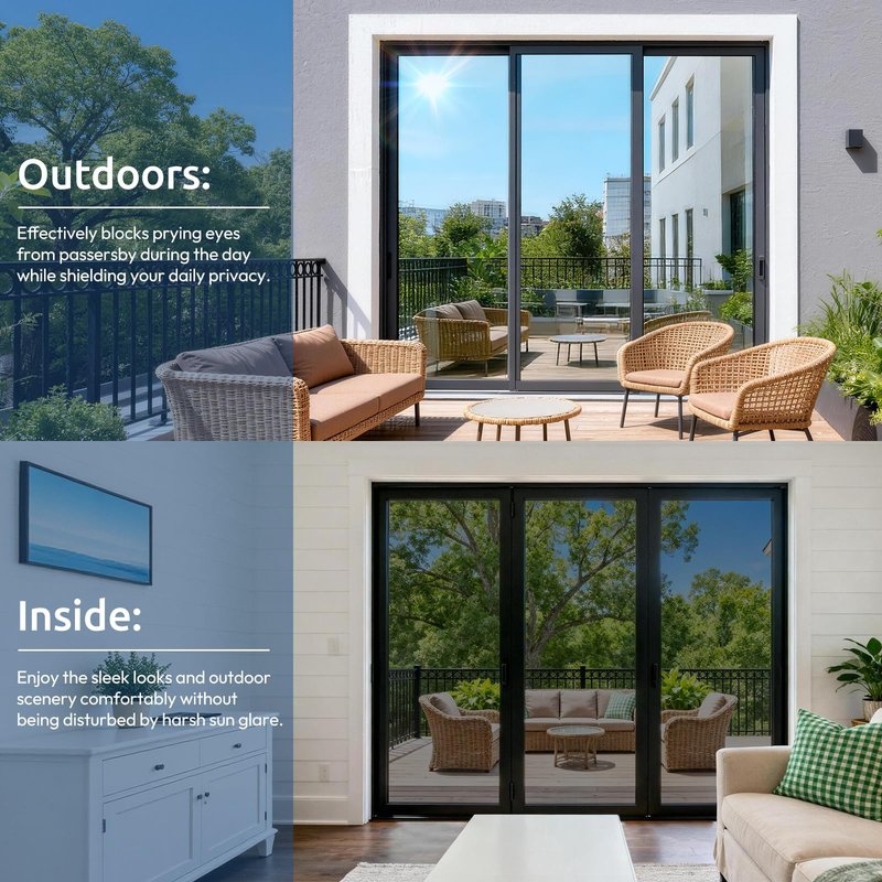 rabbitgoo One Way Privacy Window Film Window Tint for Home with Tools, UV Blocking Heat Control Static Cling No Glue, Daytime Privacy See Out Not in, 23.6 in X 13.1 Feet, Black Silver