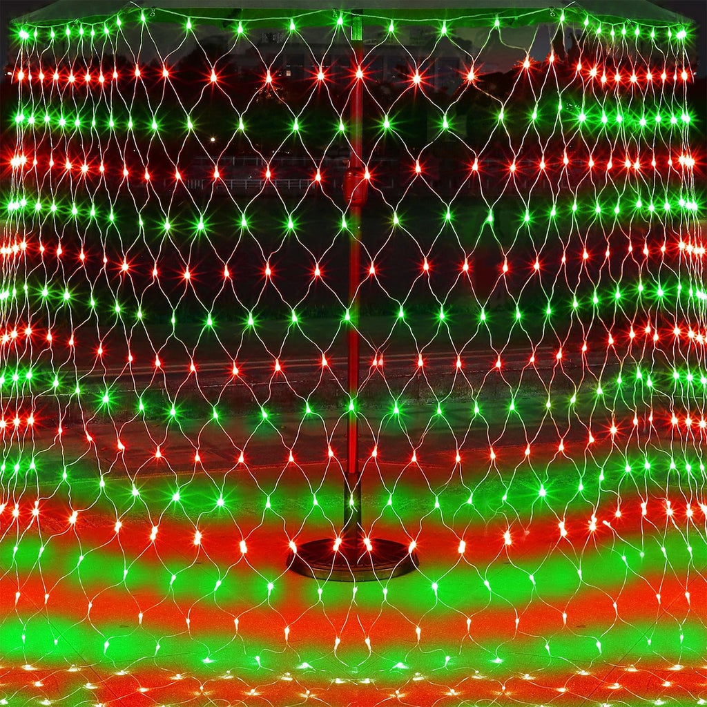 WATERGLIDE Outdoor Christmas Net Lights - 12FT x 5FT 360 LED Waterproof Mesh String Lights | 8 Lighting Modes, Red & Green