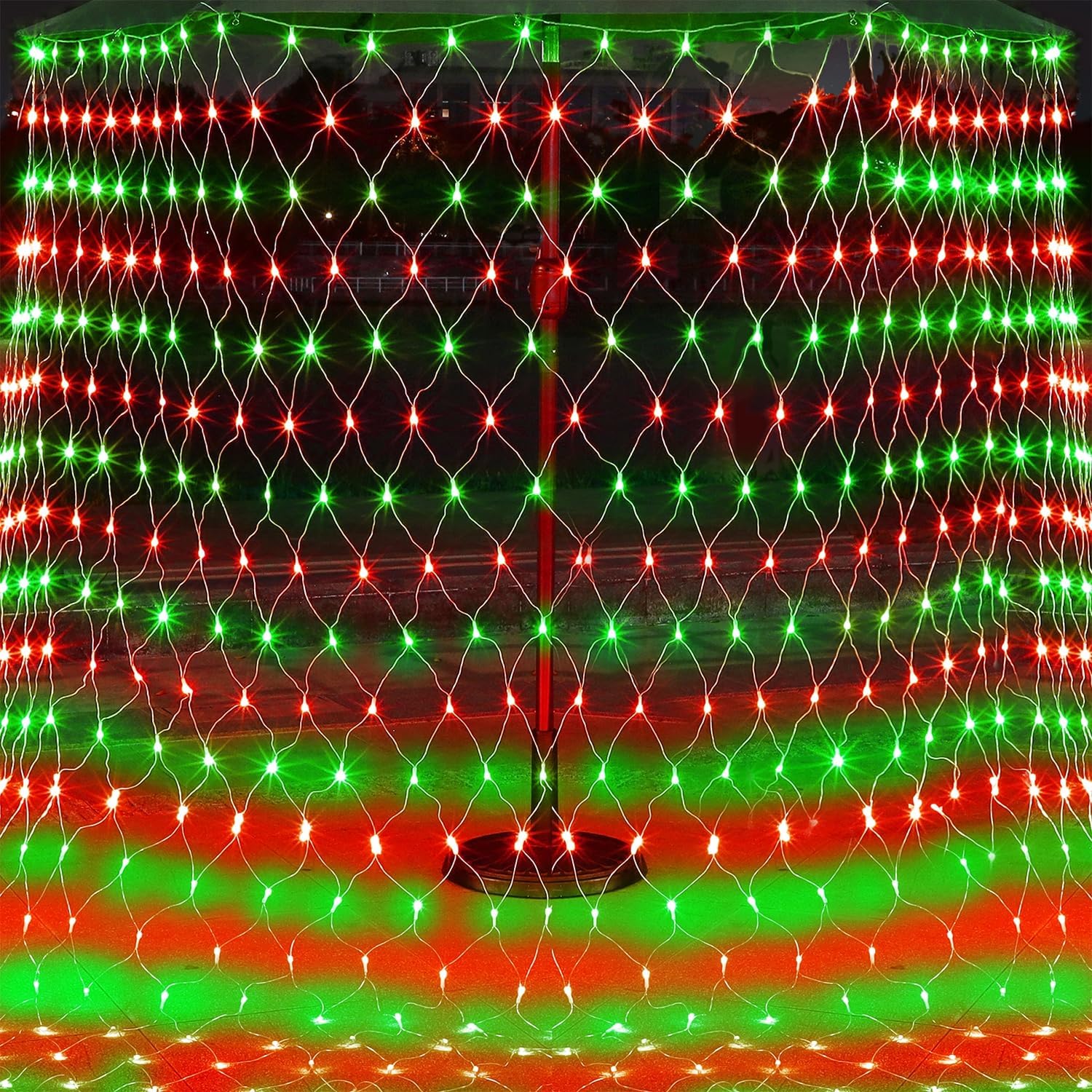 WATERGLIDE Outdoor Christmas Net Lights - 12FT x 5FT 360 LED Waterproof Mesh String Lights | 8 Lighting Modes, Red & Green