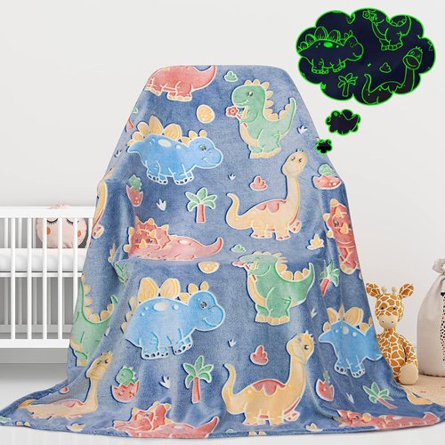 Gdindff Dinosaur Glow in the Dark Blanket for Kids, Cute Dino Throw Blanket, Soft Fleece Toddler Blanket for Boys Girls, Dinosaur Toys Gifts, Kids Room Decor, Birthday Graduation Gifts, 40" x 50"