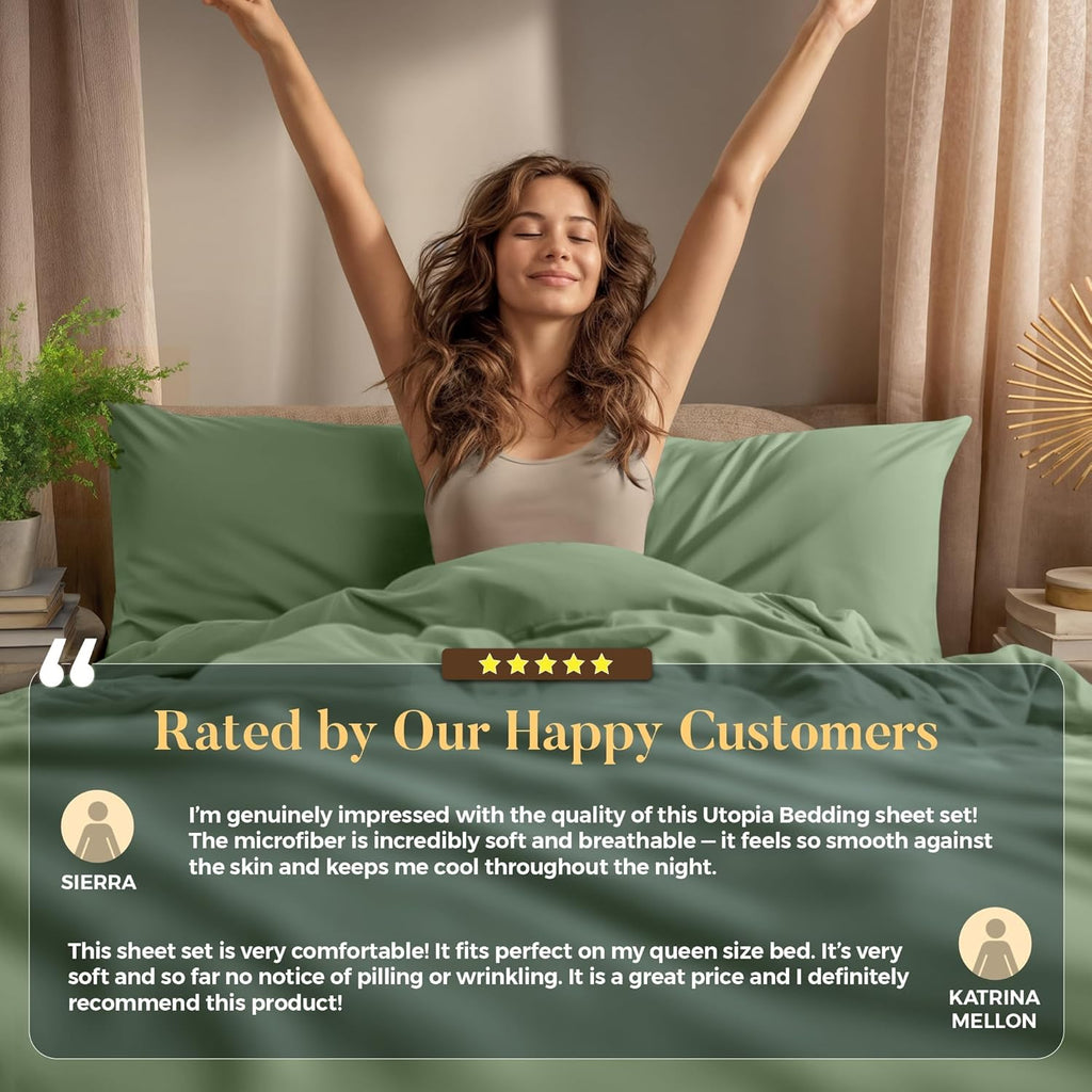 Utopia Bedding Twin XL Sheet Set - Soft & Breathable Microfiber, 3-Piece in Sage Color