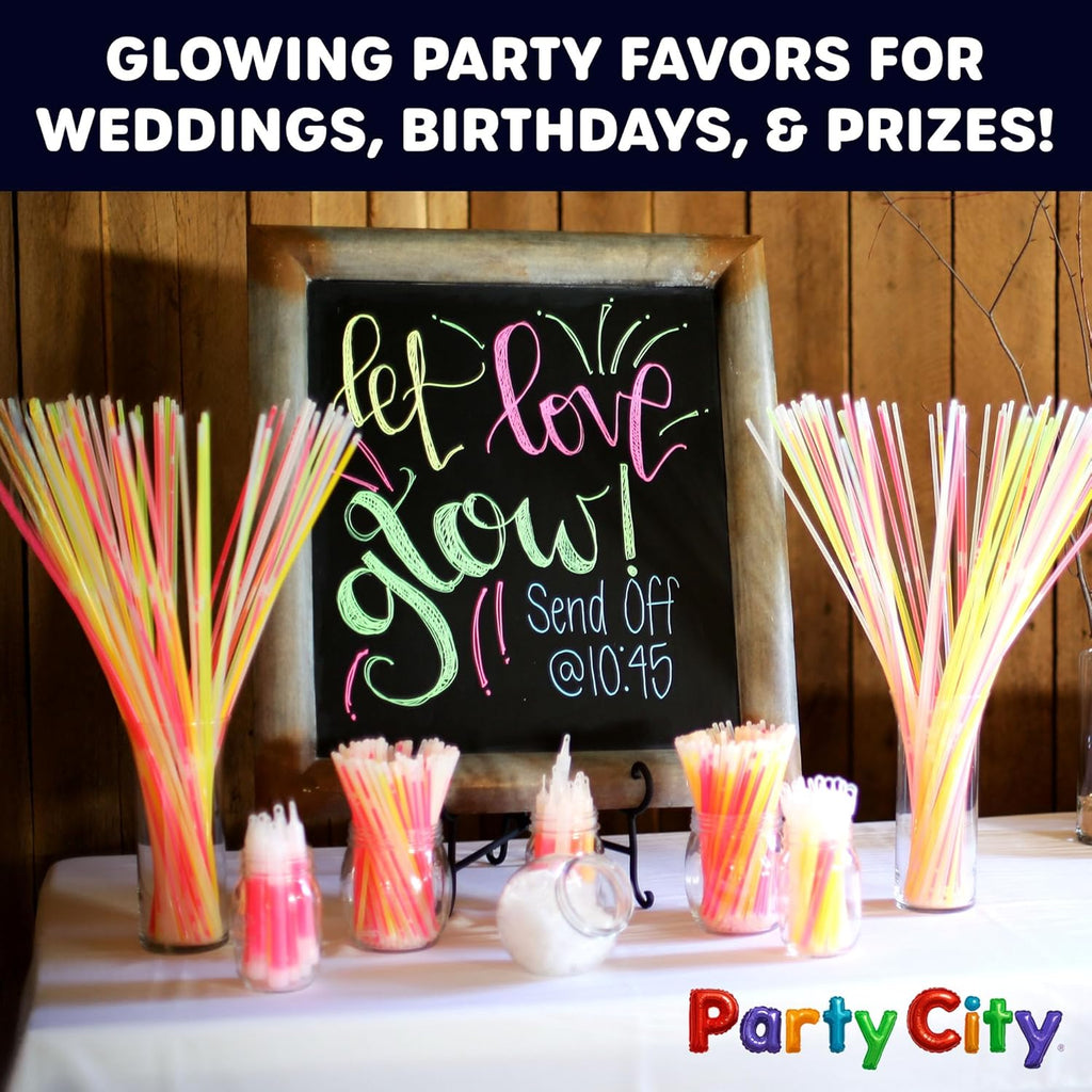 Party City 100 Glow Sticks - Neon Glow in the Dark Party Supplies | Connectors for Bracelets & Necklaces