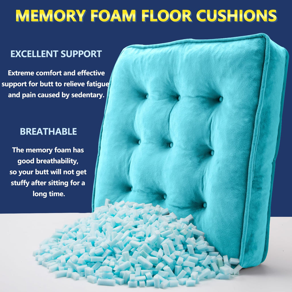 1 MIDDLE ONE Floor Pillow Set of 2, Memory Foam Meditation Cushion, Floor Cushions for Adults Sitting, Large Square Seat Cushions for Yoga, Couch, Sofa, Kids, Living Room, 20x20 Inch (Blue)