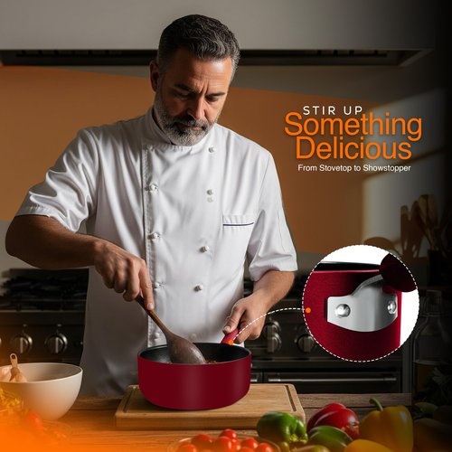 Utopia Kitchen Nonstick Stock Pot Saucepan Set with Lids, 1 Quart and 2 Quarts Multipurpose Stock Pots Set for Home, Kitchen or Restaurant, Red & Black