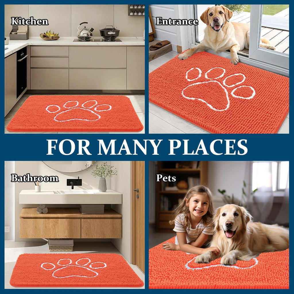OLANLY Dog Door Mat - Absorbent Non-Slip Mud Mat for Paws | 36x24 Coral Chenille Design