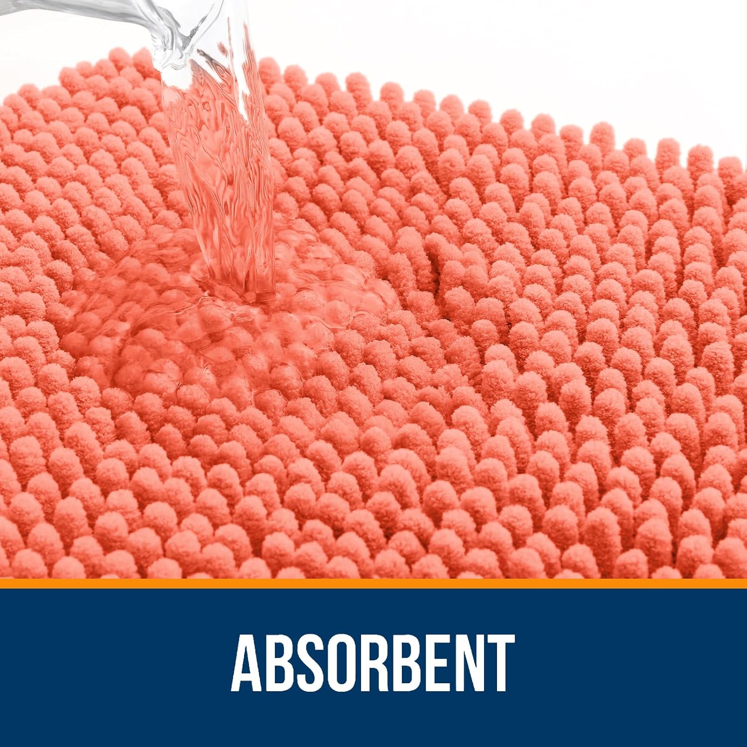 OLANLY Bathroom Runner Rugs - Extra Soft Chenille Bath Mats | Quick-Dry, Machine Washable, Coral 47x17
