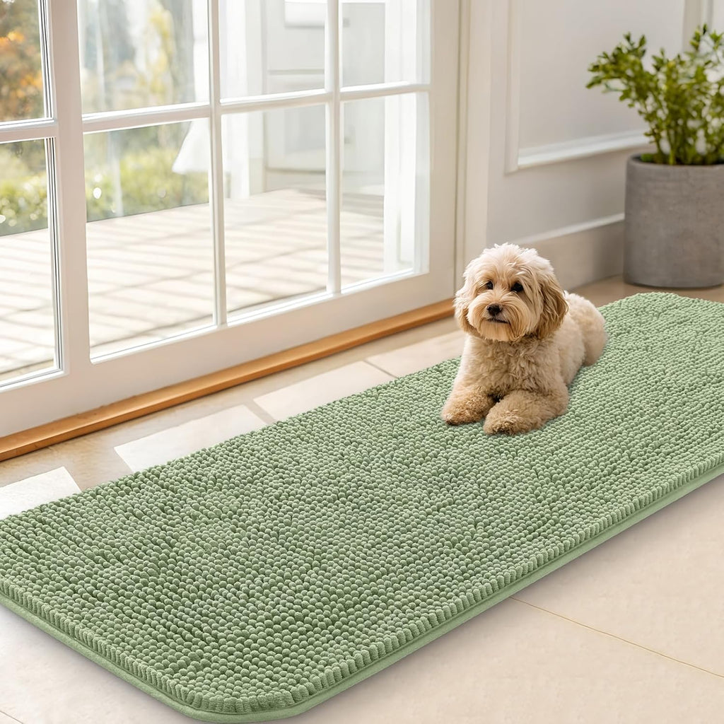 OLANLY Dog Door Mat - Absorbent Non-Slip Washable Doormat for Muddy Paws | 59x20, Sage Green