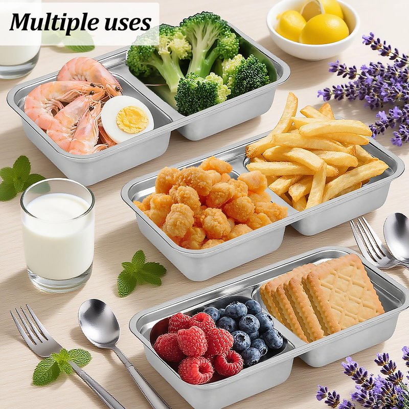 WandaQueen 4 Pack Stainless Steel Snack Containers Reusable with Lid, Grab and Go 2 Compartment Snack Food Storage Containers for School Travel and Outdoor Camping Dishwasher Safe