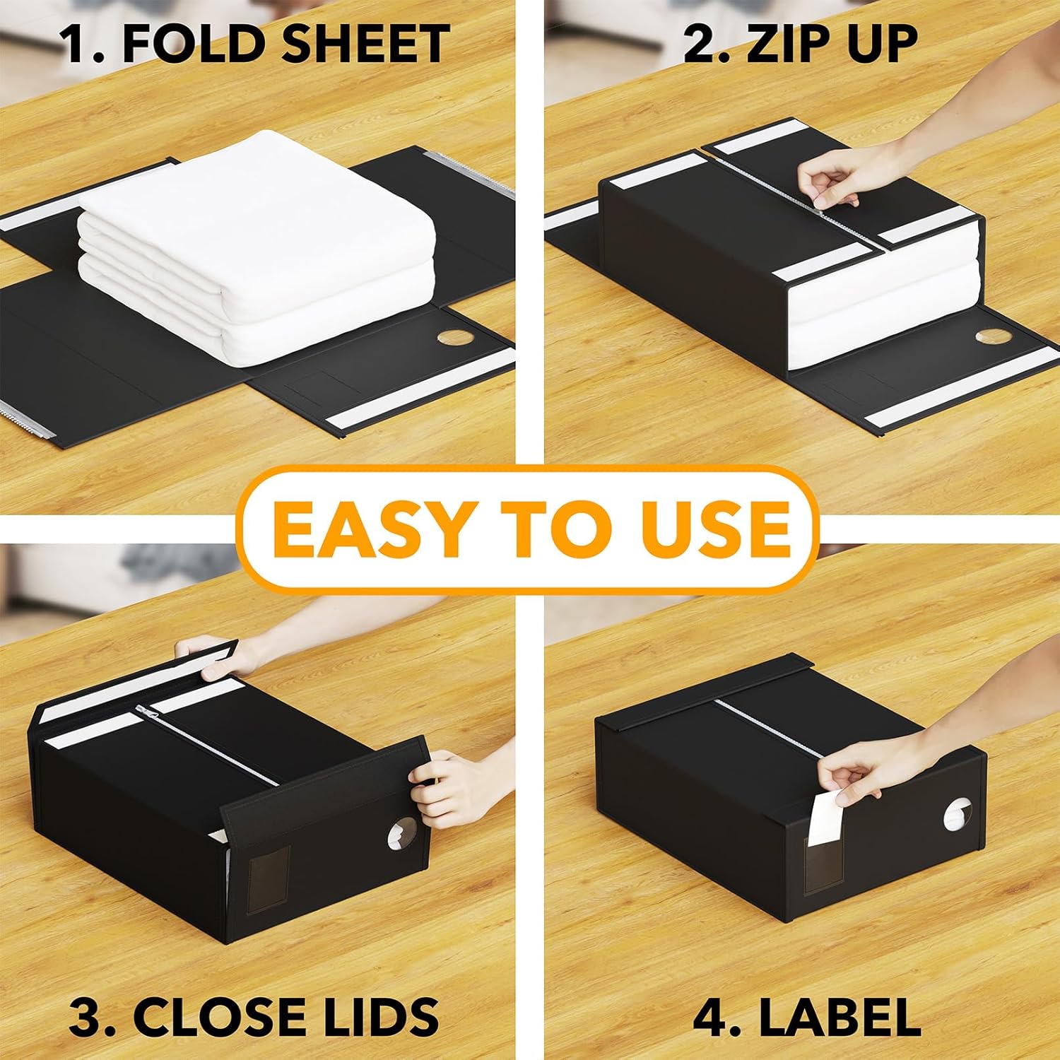 SpaceAid Bed Sheet Organizers - Foldable Linen Closet Storage | XL Queen & King Size, Black