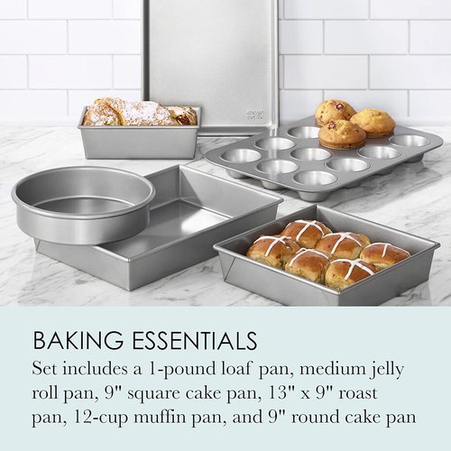 Chicago Metallic Bakeware Set - Non-Stick 6-Piece Collection in Silver for Effortless Baking
