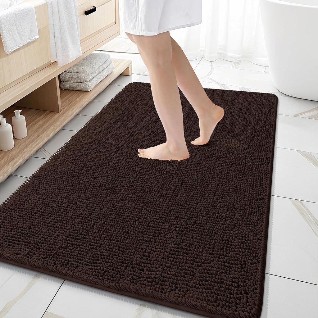 OLANLY Large Bathroom Rugs - Extra Soft Chenille Bath Mats | Quick Dry, Machine Washable, 59x35, Brown