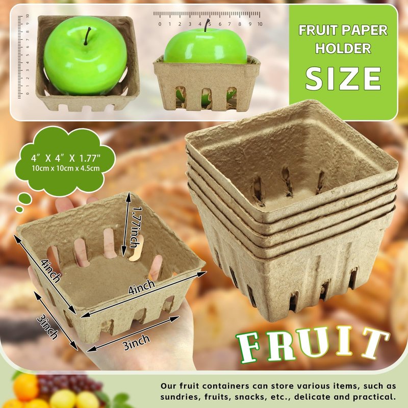 Vmiapxo 50 Pack Natural Pulp Fiber Berry Basket, Small Farmers Market Display Produce Baskets, Vented Berry Container for Strawberry Blueberry Raspberry Egg Fruit Vegetable, Grocery Store Supplies