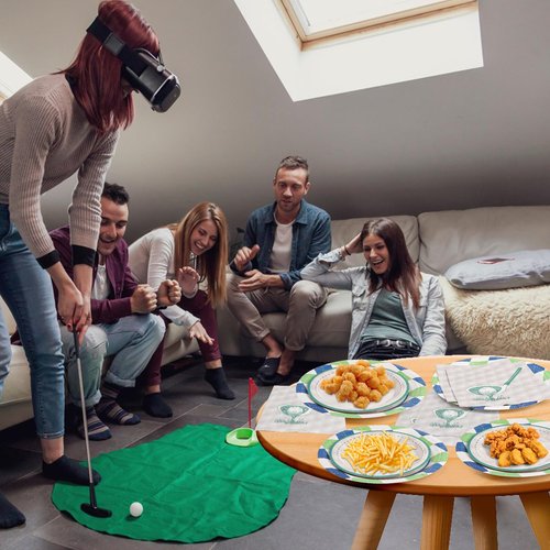 RVXHUA 150PCS Golf Party Decorations - Disposable Plates and Napkins for 50 Guests, Paper Tableware Supplies for Birthday Parties, Baby Shower, Game Day, Team Event, and Themed Celebration
