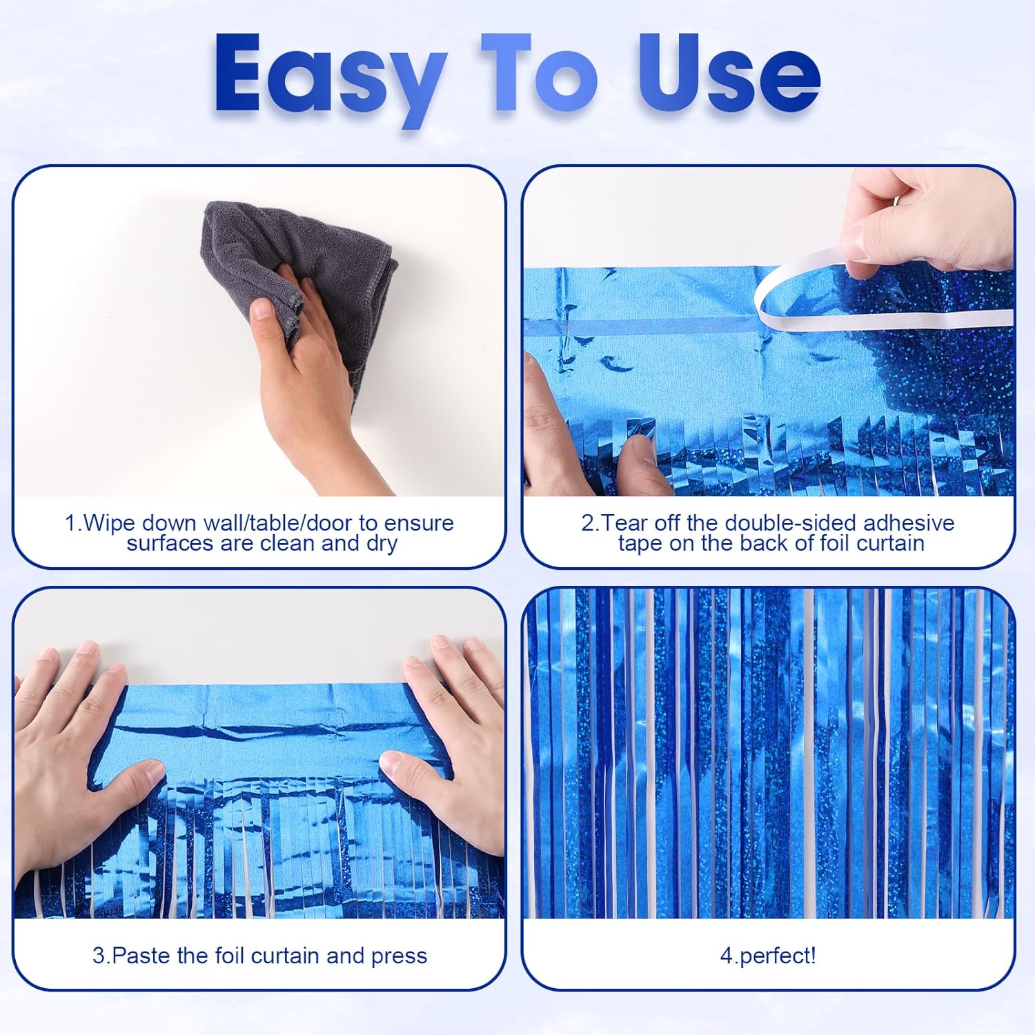 Voircoloria 3 Pack Laser Blue Foil Fringe Backdrop Curtains - 3.3 x 8.2 Ft Tinsel Streamers for Parties