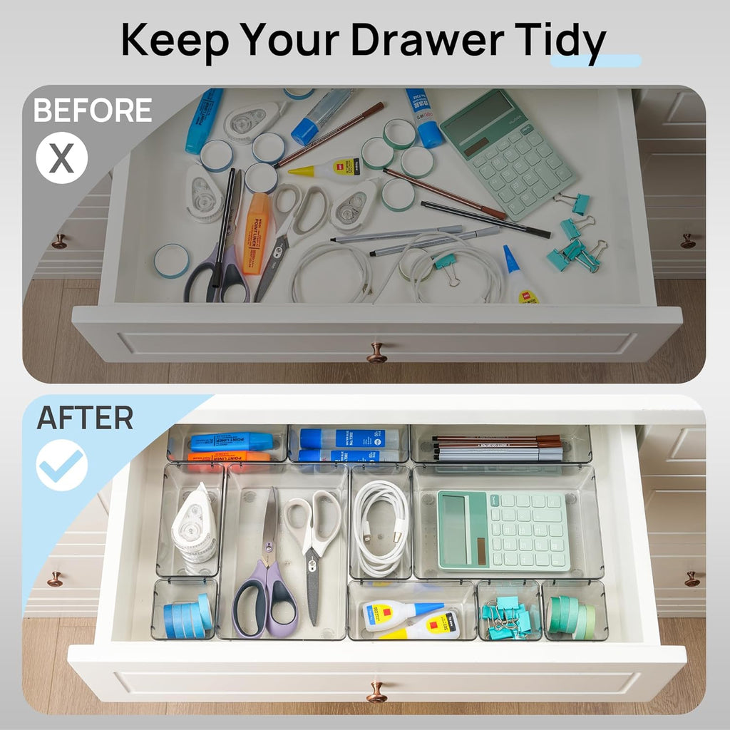 Vtopmart 25 PCS Desk Drawer Organizer Set - Versatile Plastic Storage Bins for Office & Bathroom