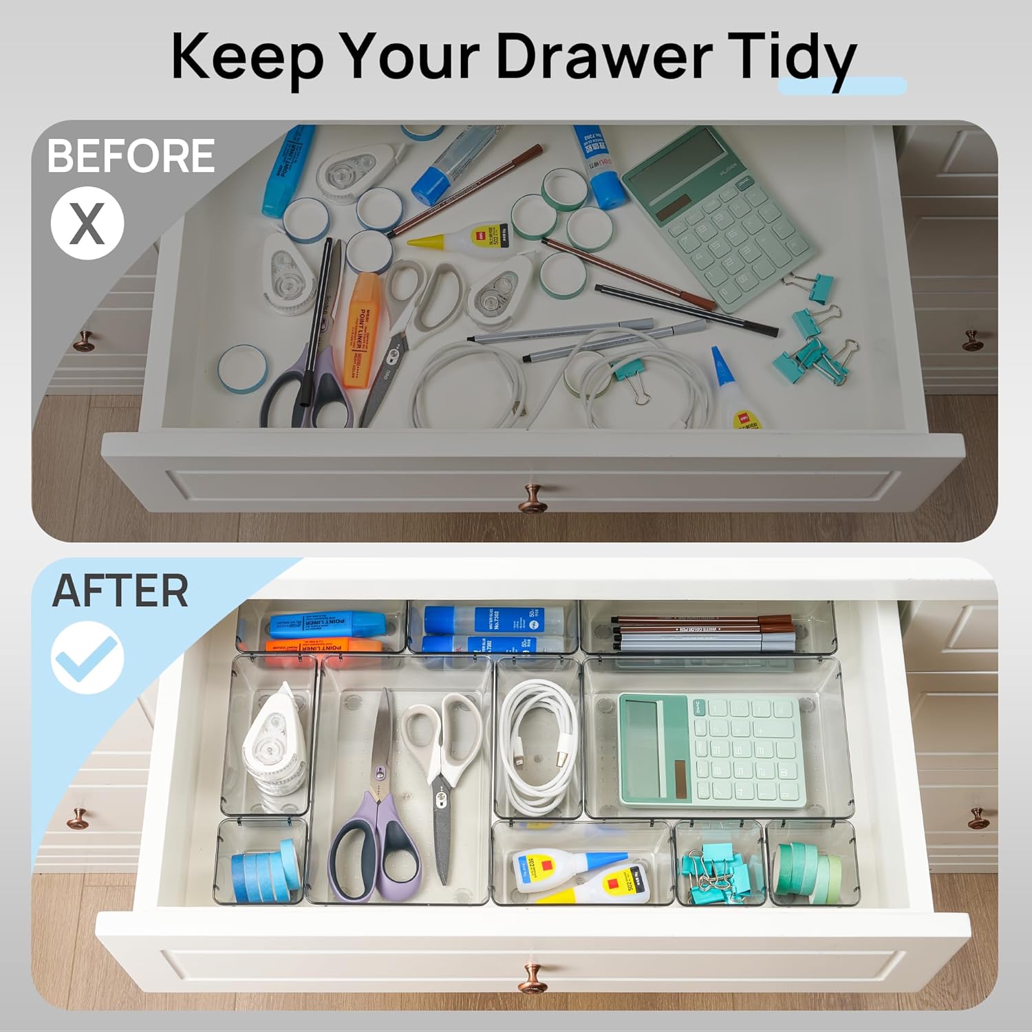 Vtopmart 25 PCS Desk Drawer Organizer Set - Versatile Plastic Storage Bins for Office & Bathroom