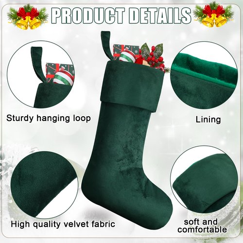Hoosige 12 Pcs Velvet Christmas Stocking 18 Inch Bulk Rustic Soft Hanging Stockings Christmas Decoration for Xmas Holiday Family Party Tree Fireplace Classic Ornaments(Dark Green)