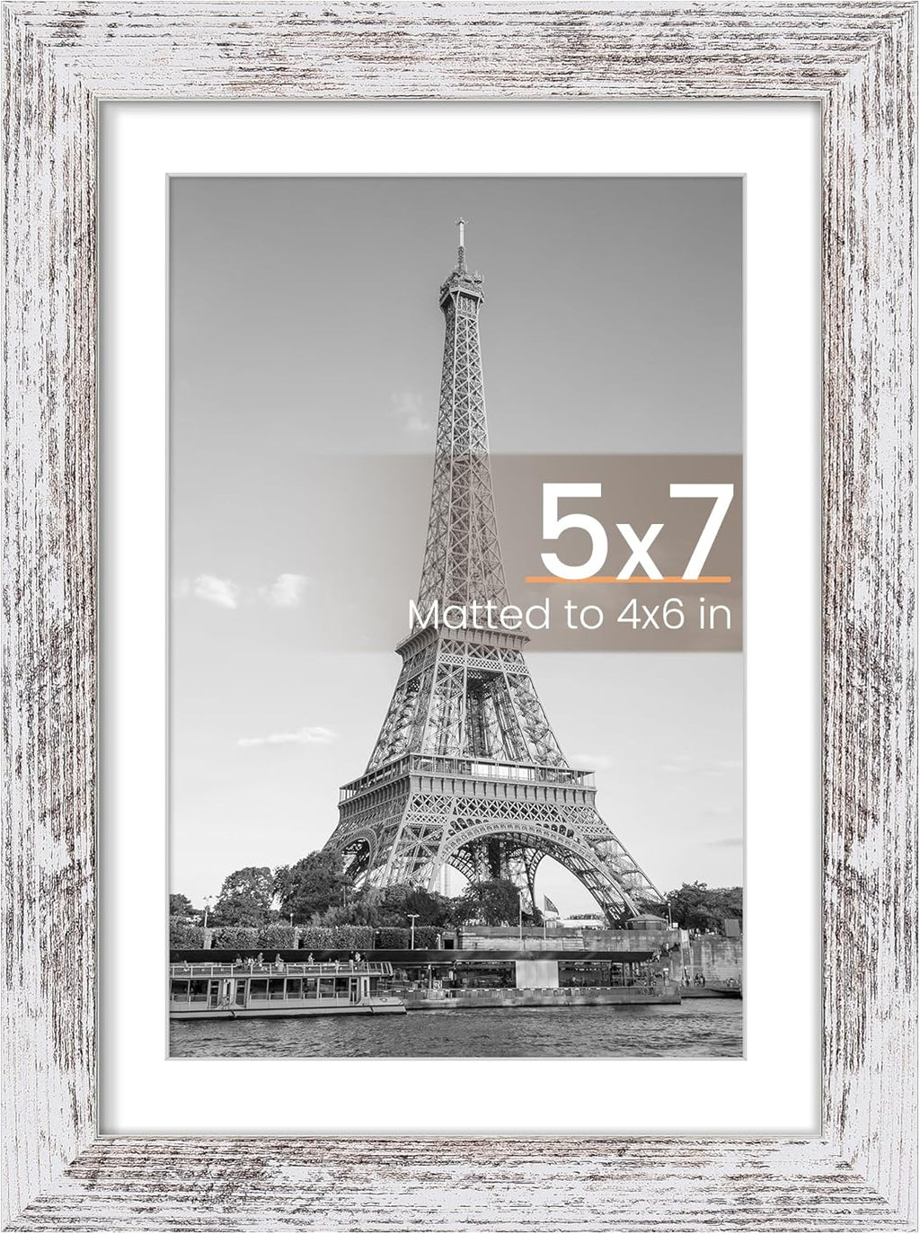 Upsimples 5x7 Picture Frame - Rustic White Design for 4x6 or 5x7 Photos | Wall Hanging Display