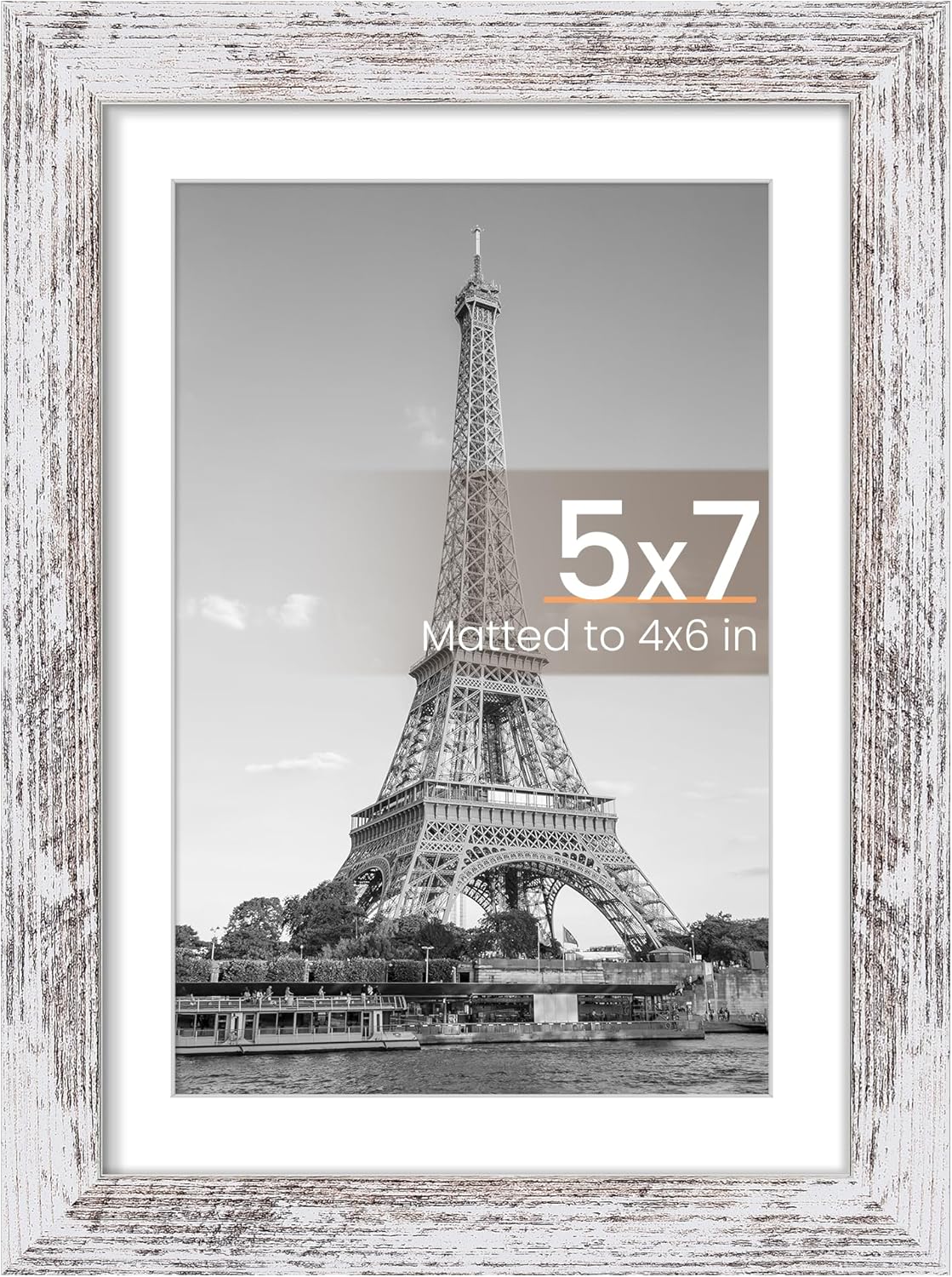 Upsimples 5x7 Picture Frame - Rustic White Design for 4x6 or 5x7 Photos | Wall Hanging Display