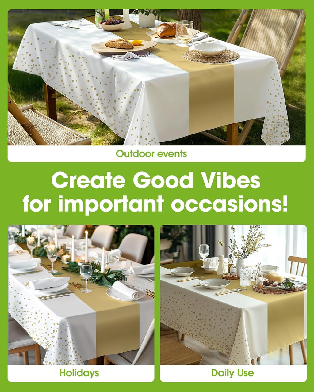 Pureegg Disposable Plastic Tablecloths - 8 Pack, 54 x 108 Inch, Leakproof & Sturdy for Graduation Parties | White Gold