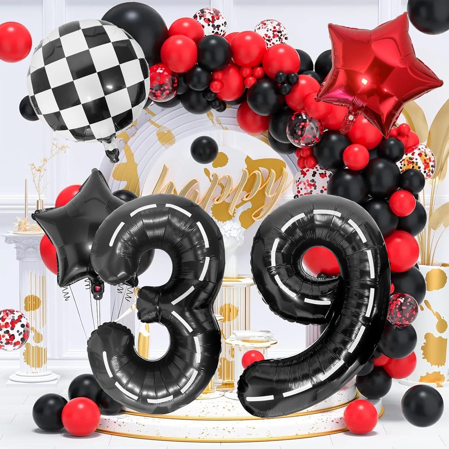 Race Car 9 Balloons - 40 Inch Checkered Flag Number 9 Balloon for Boys' 9th Birthday Party Supplies