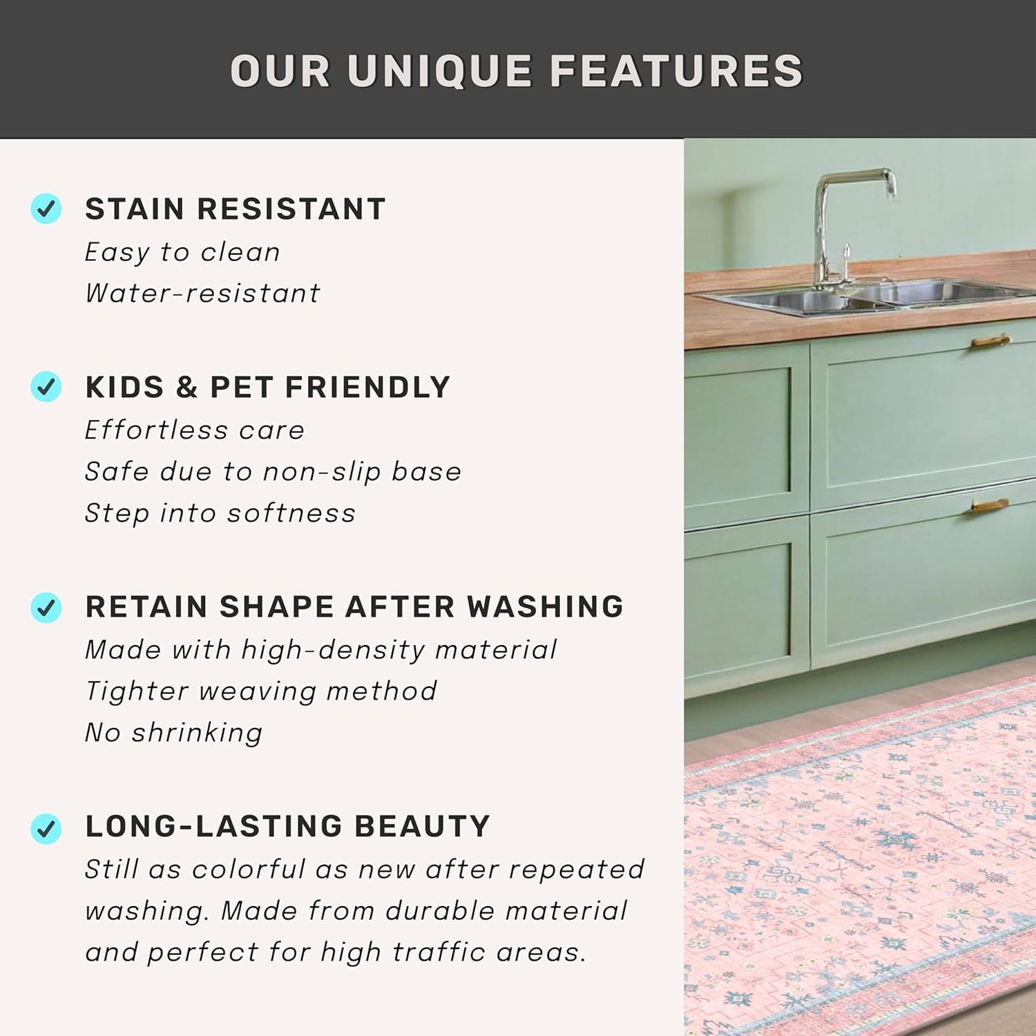 Skiennix Boho Area Rug - Washable Pink & Blue Floral Design | 6x8 Soft Non-Slip Carpet for Kids' Rooms