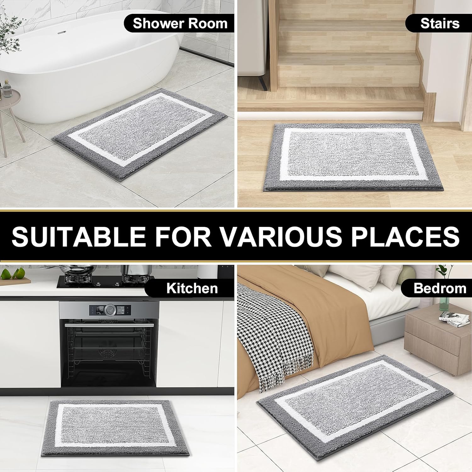 OLANLY Bathroom Rugs - Extra Soft Microfiber Bath Mat | Non-Slip, Quick Dry, 24x16 Inches, Grey