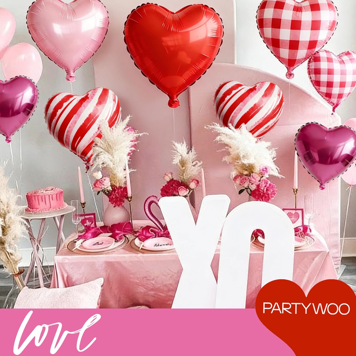 PartyWoo Valentine's Balloons - 15pcs 18-Inch Pink & Red Foil Heart Balloons for Romantic Celebrations
