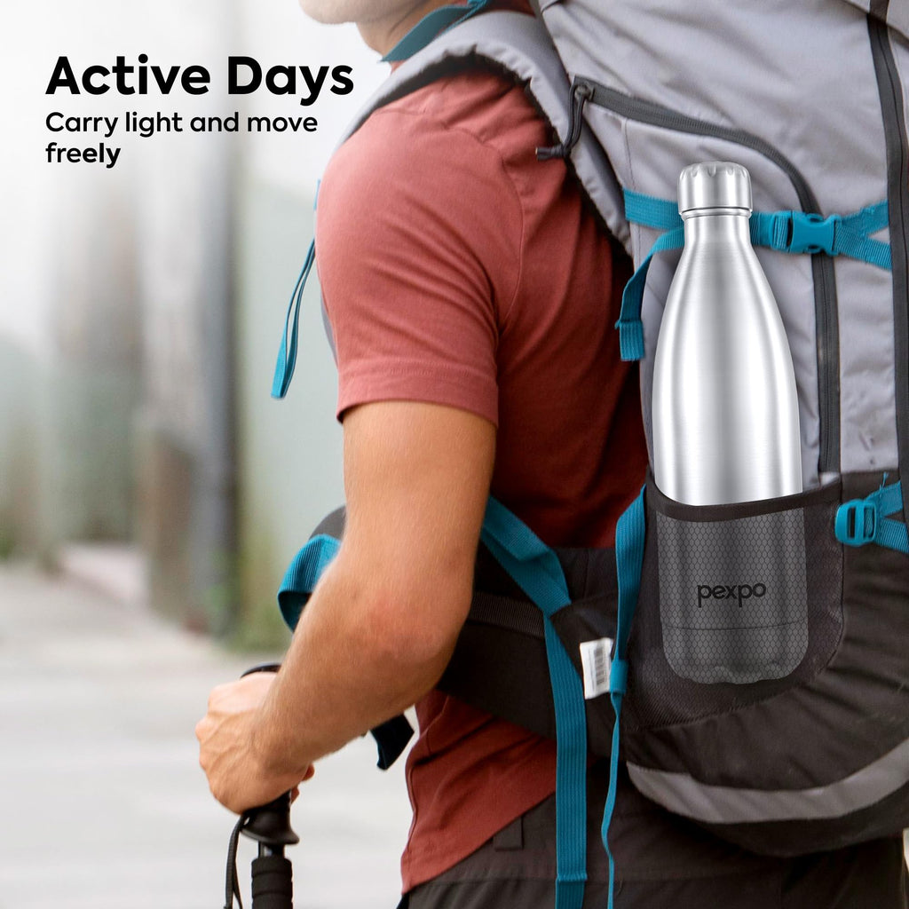 Pexpo Stainless Steel 24 Hrs Hot & Cold Water Bottle-Advance Tri-ply Vacuum Insulated Flask, Double Walled, Leakproof, (Pack of 1, Silver Color, Capacity 1800 ml, Electro Bottle with Jute Bag)