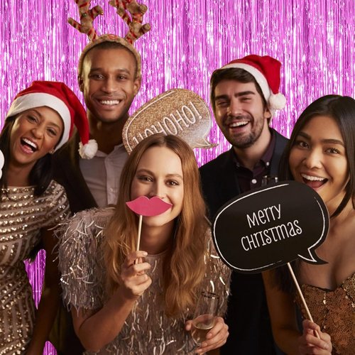 Foil Curtain Backdrop - 10 Pack Metallic Tinsel Fringe Curtains for Party Decorations | Photo Booth Props