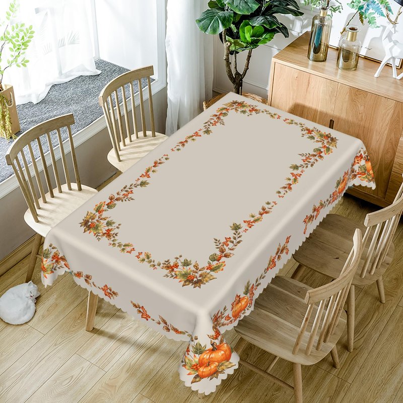 TTQYFNM 52x70inches Thanksgiving Traditions Autumn Harvest Bordered Rectangle Tablecloth Autumn Fall Leaves Pumpkin Patch Border Print Easy Care Fabric Table Cloth Cover for Dining Room Home Decor