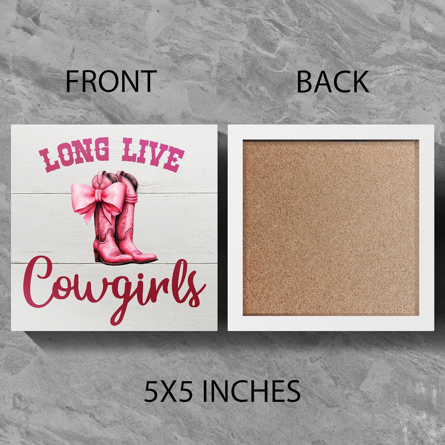 Regine Switzerland Pink Bow Western Cowgirl Decor Sign - Charming 5x5 Inch Wooden Box for Nurseries & Teen Rooms