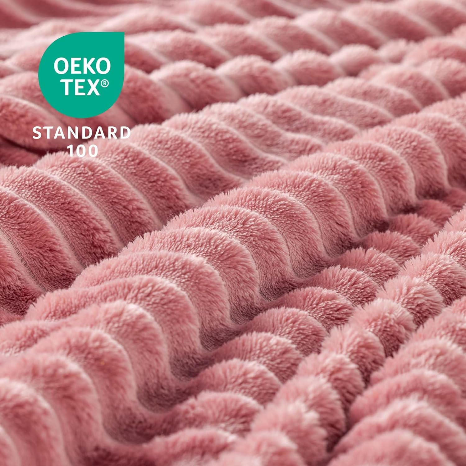 BEDELITE Fleece Throw Blanket - Soft & Warm 3D Ribbed Jacquard Design | Cozy Pink 50x60 Inch Plush Blanket