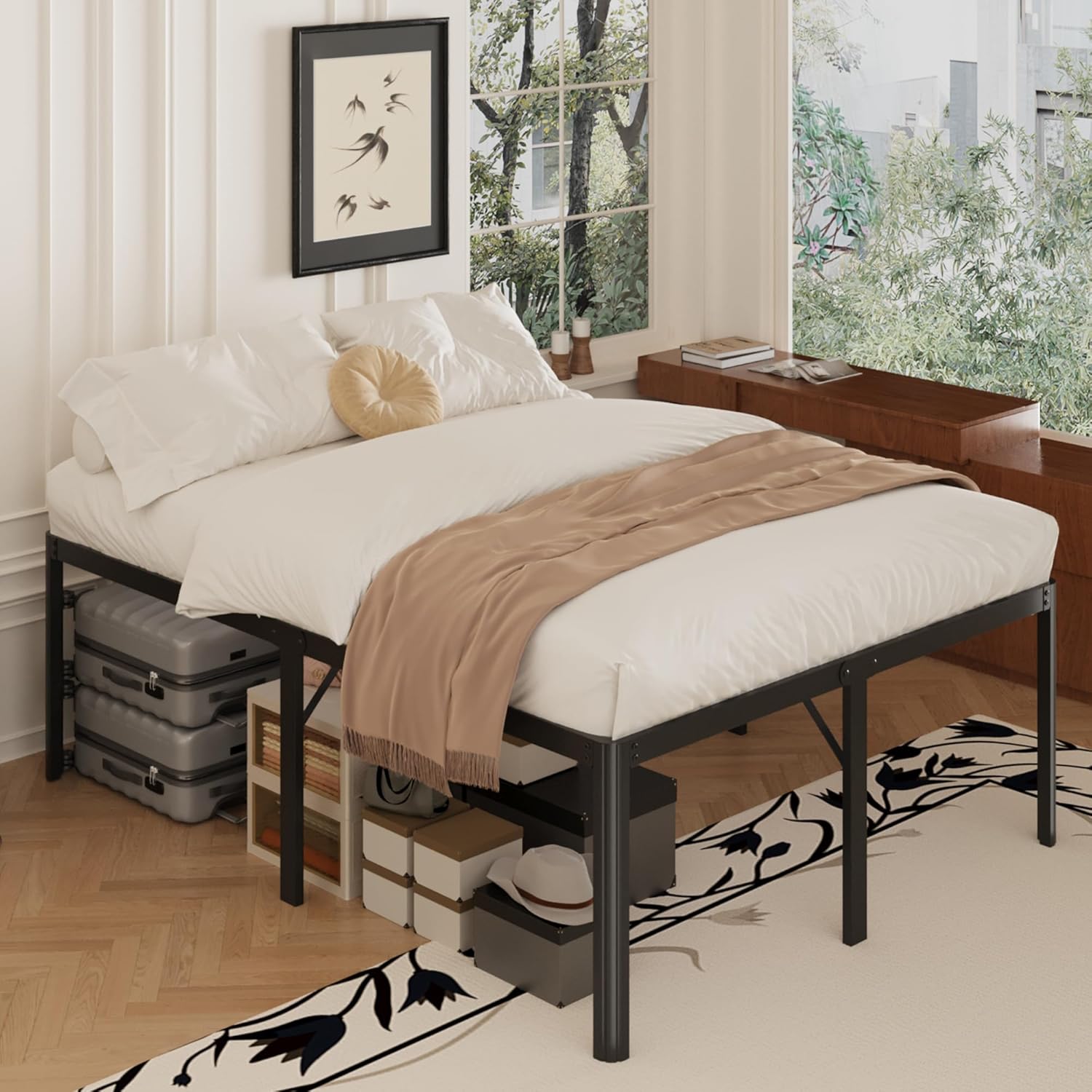 Yicensen Queen Bed Frame - 22 Inch High Heavy Duty Metal Platform | Rounded Corners, Easy Assembly, Noise-Free, Black