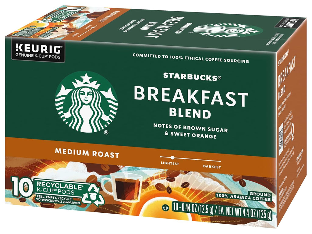 Starbucks Coffee K-Cup Pods - Breakfast Blend Medium Roast for Keurig | 20 Count (2 Boxes)