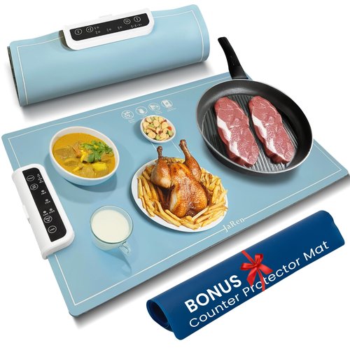 Warming Mat for Food – Food Warming Mat with 3 Temperature Controls, Locking Feature & Timer | Perfect for Parties, Gatherings, Daily Use | Bonus Counter Protector Pad Included
