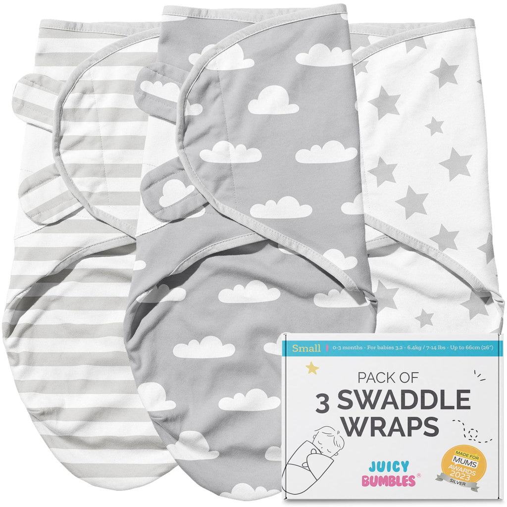 JUICY BUMBLES Baby Swaddles 0-3 Months Newborn Swaddle Sack Sleep Swaddle Sleep Sack Wrap for Newborns Girl and Boy 100% Cotton Oeko TEX 3-Pack