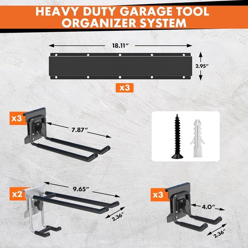 Garage Tool Organizer - 48" Heavy Duty Metal Storage Rack | Adjustable Hooks for Rakes, Brooms & More