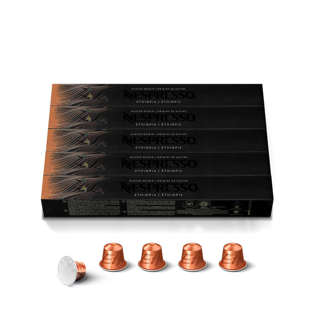 Nespresso Ethiopia Master Origin Coffee Capsules - Mild Roast | 50 Count Pods for Rich Flavor