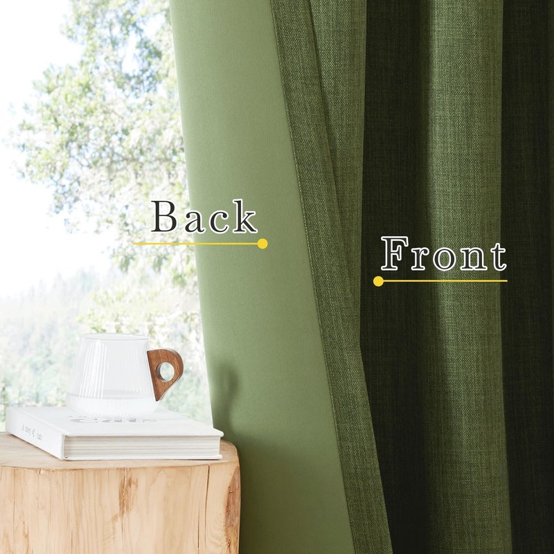 NICETOWN Room Darkening Froest Green Curtains 96 inches Long 2 Panels, Rod Pocket/Back Tab/Hook Belt Faux Linen Light Blocking Noise Canceling Window Drapes for Living Room/Bedroom, W50 x L96
