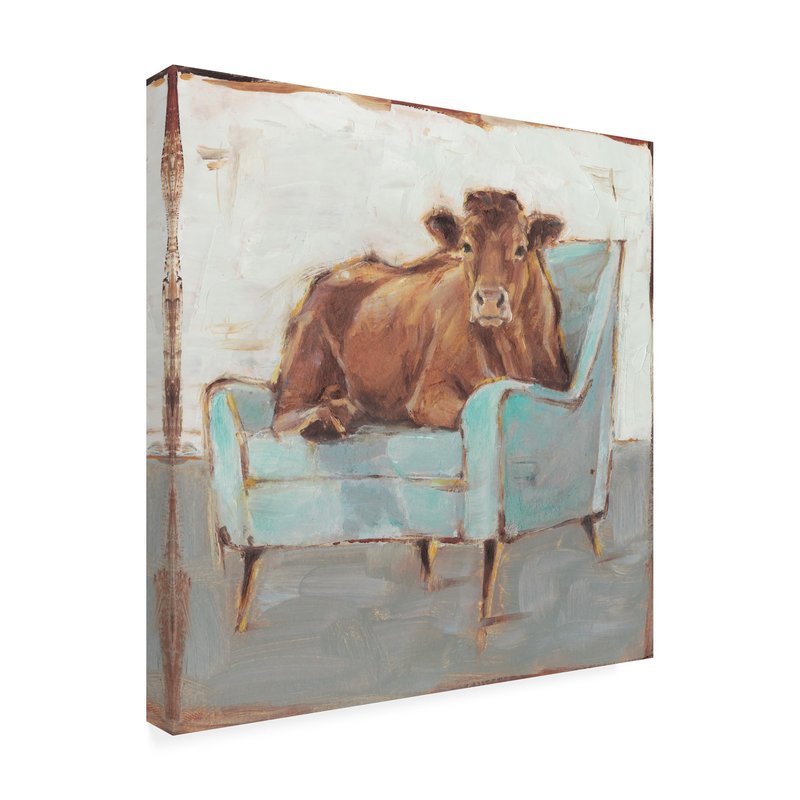 Wrapped Canvas Wall Art - Ethan Harper 'Moo-ving in IV' Wall Art for Living Room, Bedroom, or Office Décor - 35x35