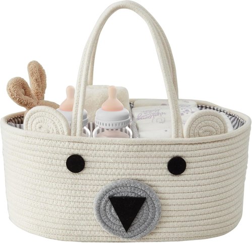DECOMOMO Teddy Bear Basket - Large Diaper Caddy for Baby Showers | Adorable Animal Design